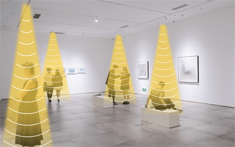 畫廊展覽，利用定向音箱，實現聲音分區，互不干擾